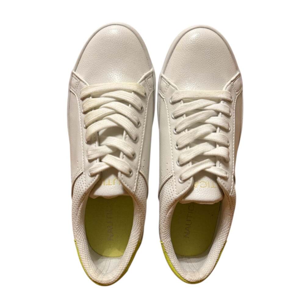 Nautica Sneakers Wmns 7 White Vegan Leather Neon Yellow Esmae